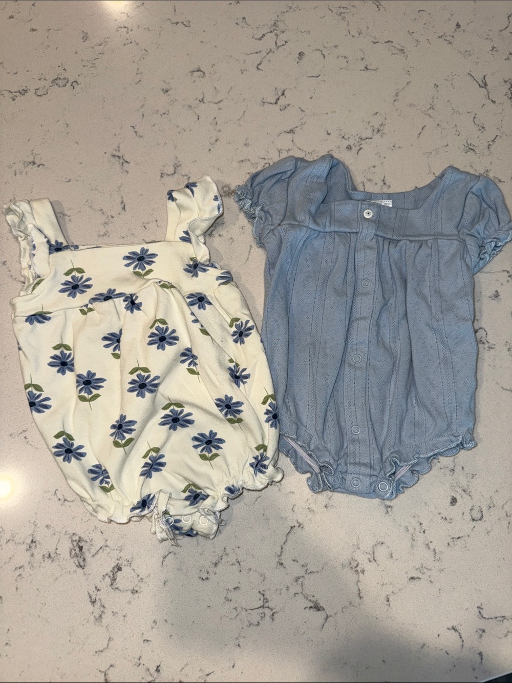 Jessica Simpson White Floral & Light Blue Baby Romper Set